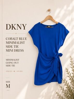 DKNY Cobalt Blue Minimalist Going Out Side Tie Mini Dress Size Medium